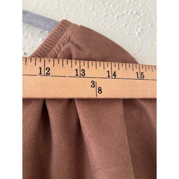 Chicos Brown Faux Suede Off-The-Shoulder Ruffled Blouse - Picture 7 of 11